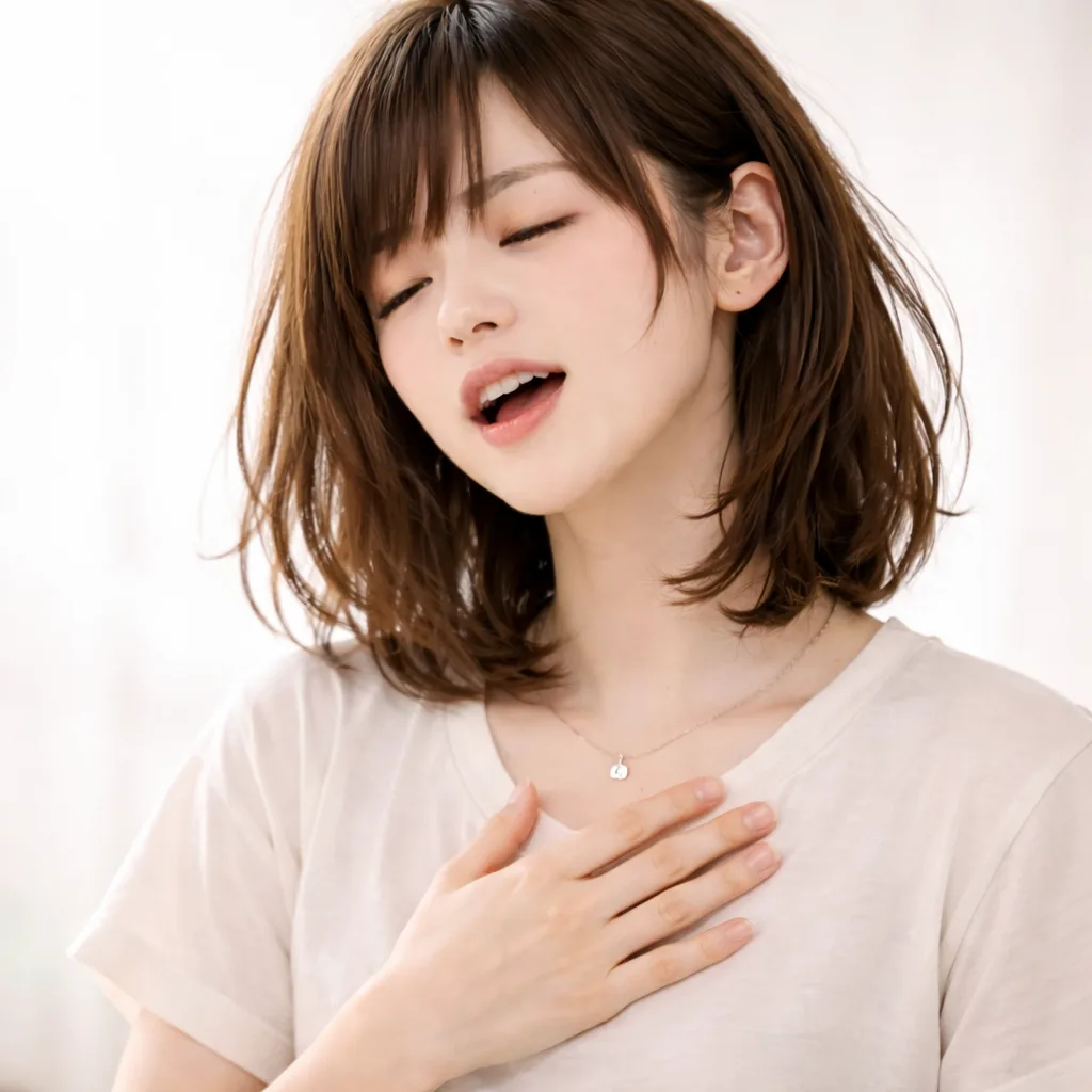 歌う女性の情熱的な表情